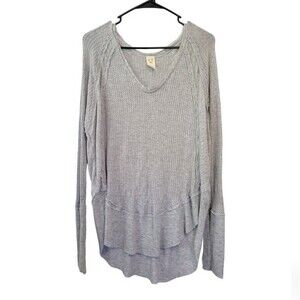Free People Gray Catalina Thermal Waffle Knit Top Size Small